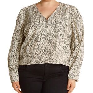 NWT Levi’s Teegan Blouse 1X long sleeve cotton notch print sandshell tan black